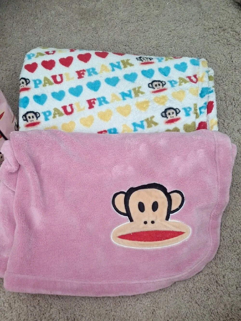 Y2K Vintage Paul Frank Pink Monkey Print Diaper Bag, Changing Pad, 2 Blankets
